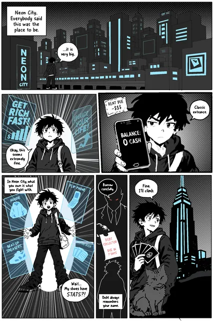 Neon Broke: intro comic: Page 1