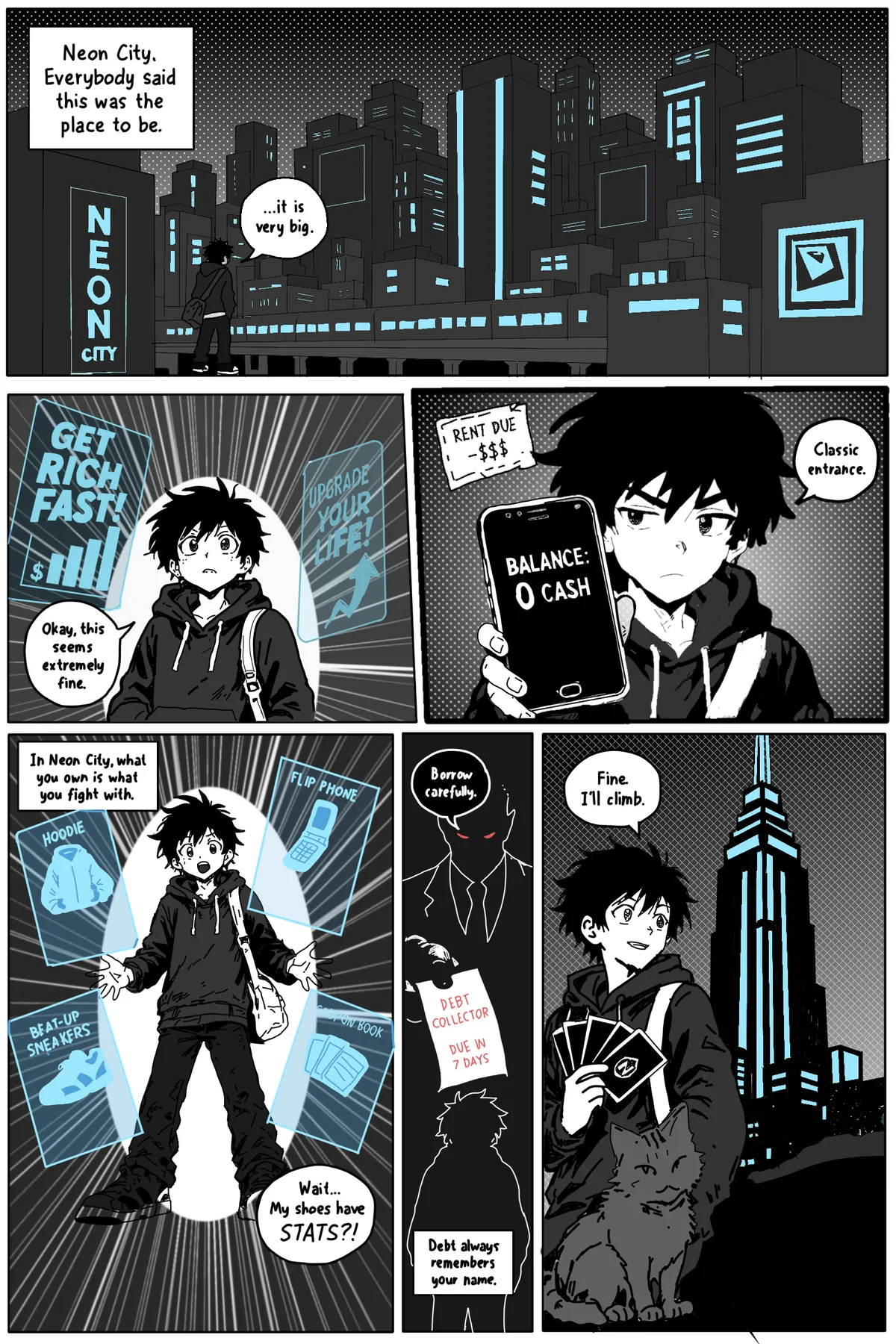 Neon Broke: intro comic: Page 1
